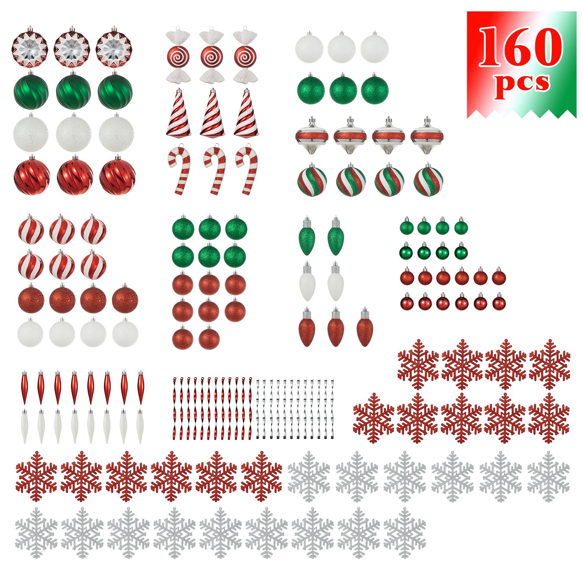 Glitzhome® 160 Pack Whimsical Red & Green Deluxe Boxed Shatterproof Ornaments